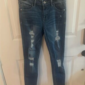 bebe Distressed Skinny Jeans in Blue